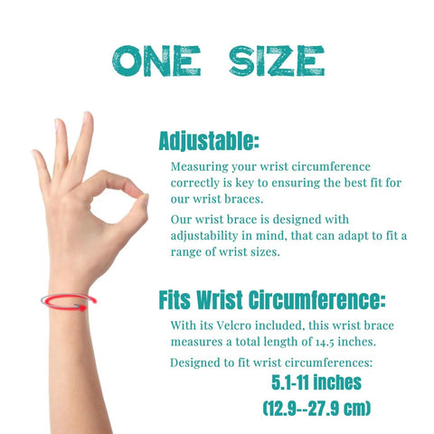 Hand adjusting 2 Pack Wrist Braces For Carpal Tunnel Tendonitis And Arthritis Pain Relief, Fits Both Right And Left Hands, text overlay about size.
