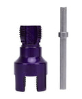 Get Ready To Tackle Any Pipe Job With This Heavy Duty Electric Drill Pipe Threader with purple die and hex shank.