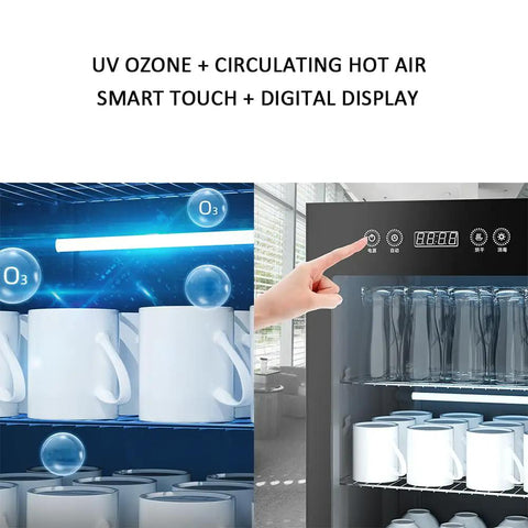 Massive Cup Warmer Cabinet With Smart Touch Panel, PTC Heating Keeps Your Brews Nice And Toasty For Pantries, Break Rooms, And Office Lounges, showing digital display and touch controls.