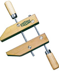 6 Inch Wood Hand Screw Clamp With Adjustable Jaws For Strong Or Delicate Grips In Woodworking And Craft Projects Oil Coated Wooden Jaws Prevent Slippage And Damage Carbon Steel Spindles And Swivel Nuts shown in a top view.