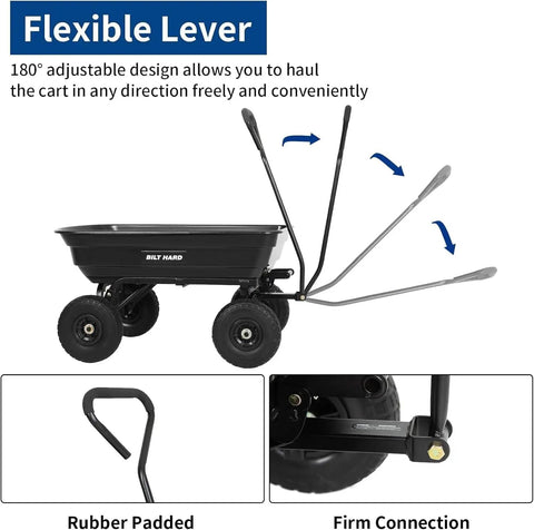 Heavy Duty Garden Dump Cart With 600 Lb Capacity And Flat Free Tires Quick Release Dump Wagon with flexible lever handle