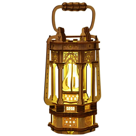 Dope Wooden Puzzle Lantern With LED Light for Adults and Teens, Vintage DIY Wood Assembly Kit glowing with light