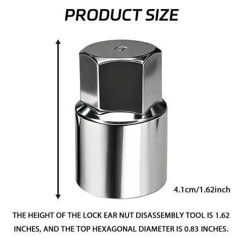 Toyota D-Wheel Locking Lug Nut Removal Tool Key display with hexagonal socket size specifications. Heavy-duty automotive tool.