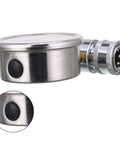 Side view of chrome pressure washer gauge with 3/8 in quick-connect socket and plug