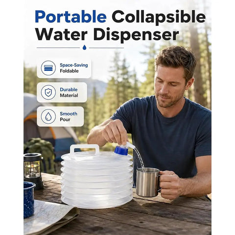 Man using Two 2.6 Gallon Collapsible Water Container With Leak Proof Spigot For Camping And Outdoor Adventures BPA Free
