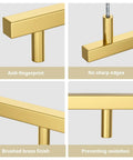 20 Pack Gold Cabinet Handles And Drawer Pulls In Brushed Brass Finish For Kitchen Cupboards And Dressers, Stainless Steel Hollow Bar Hardware