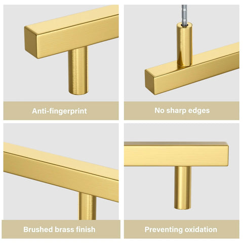 20 Pack Gold Cabinet Handles And Drawer Pulls In Brushed Brass Finish For Kitchen Cupboards And Dressers, Stainless Steel Hollow Bar Hardware