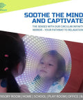 Child looking into Light Up 3D Circular Infinity Mirror With Color Changing Tunnel Lighting For Calming Sensory Stimulation In Classrooms And Clinics Multicolor Visual Illusion That Transforms Any Space; rainbow lights visible