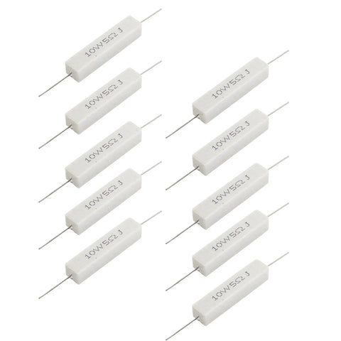 Rock Solid 10 Pack 10 Watt 5 Ohm Cement Resistors Heavy Duty Wirewound Ceramic Power Resistors With 5 Percent Tolerance for projects.