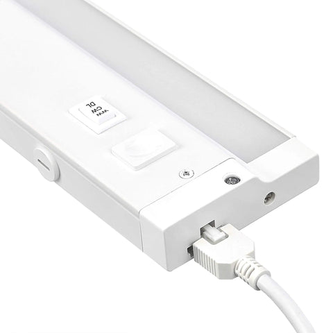 Close-up of 32 Inch Under Cabinet LED Light with Three Color Temperatures and Three Level Dimming, linkable and direct wire.