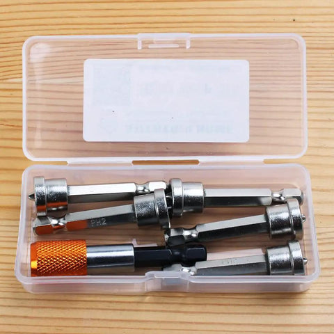 Kickass Six Piece PH2 Magnetic Drywall Screw Bit Set With Exact Depth Stop Collar For Sheetrock Gypsum Plasterboard Heavy Duty Professional Grade Install Tool Kit in clear box.