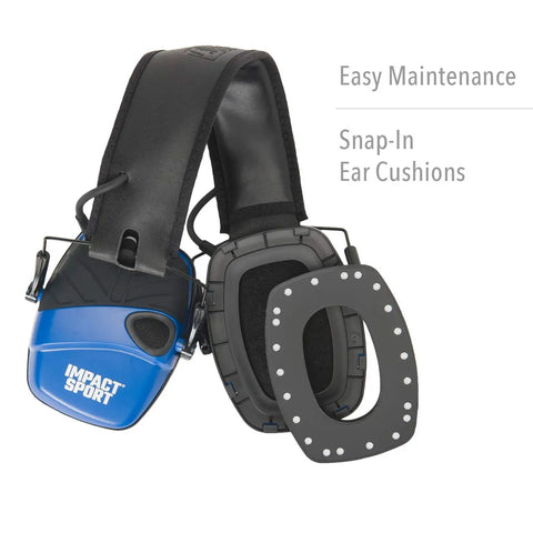 Impact Sport Electronic Earmuff With Real Blue Finish Keeps Your Hearing Safe 82 Decibel Shutoff And 22 NRR 4X Amplification
