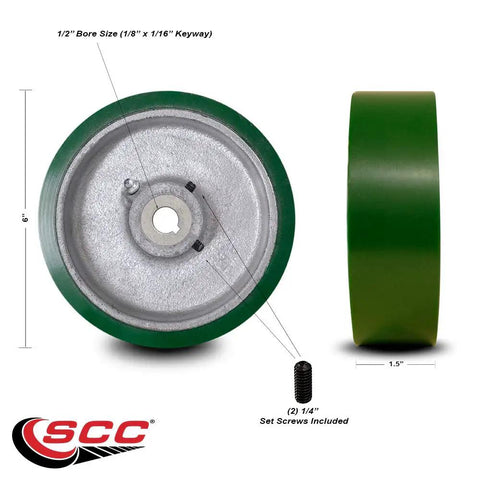 Heavy Duty Six Inch Polyurethane Caster Wheel On Solid Cast Iron Core With Half Inch Keyed Shaft Built Tough For A Six Hundred Twenty Five Pound Load Rating And Slick Shop Floor Moves