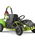Hardcore Electric Go Kart With 1000W Brushless Motor, 48V Battery, steel tubular frame, and 13 inch all-terrain tires in green