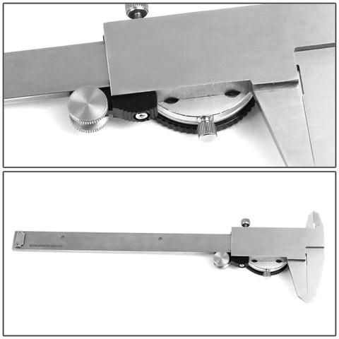 Top view of Pro Grade Stainless Steel Dial Caliper 6 Inch Measuring Micrometer with Lockable Head, shockproof design, precise readings
