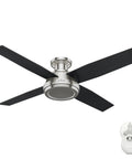 52 Inch Indoor Ceiling Fan No Light With Remote Control, Modern Flush Mount, Low Profile 4 Blade Brushed Nickel Ceiling Fan