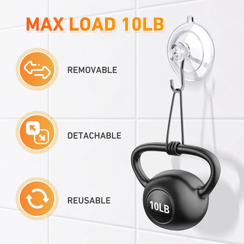 Rock Solid Invisible Suction Cup Hooks Twelve Pack Clear Reusable Removable Stainless Steel Design Holds Ten Pounds Straight Up Tough No Trace Marks Dead Sure Grip For Shower Tile Glass Window Kitchen Bathroom