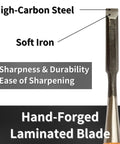 Classic Japanese Mortise Chisel 12mm Half Inch Oire Nomi For Woodworking Hella Sharp Carbon Steel Blade with laminated hand-forged blade.
