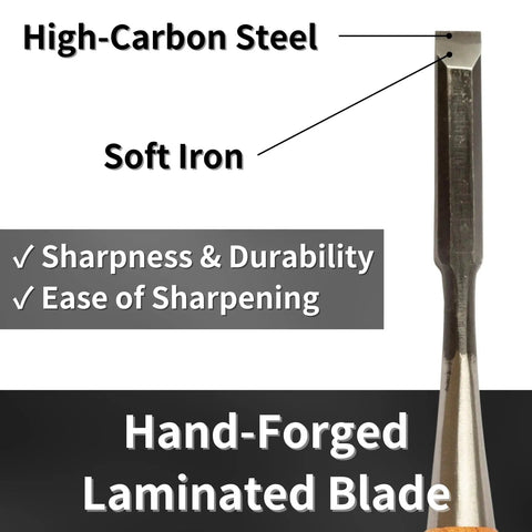 Classic Japanese Mortise Chisel 12mm Half Inch Oire Nomi For Woodworking Hella Sharp Carbon Steel Blade with laminated hand-forged blade.