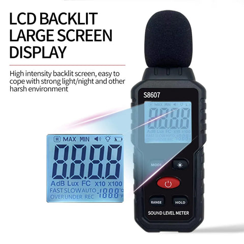 Everyday Noise Boss Handheld Digital Sound Level Meter with LCD backlit 30-130 dBA for classrooms, homes, offices.