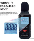 Portable Sound Level Meter For Classrooms Home And Street Use 30 To 130 dBA Range With Quick Decibel Reader And Audio Test Tool For Your Go To No Nonsense Noise Measurement In Schools Offices Factories And Living Spaces. Black handheld meter with large backlit LCD screen.