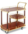 Solid As A Rock Three Tier Serving Cart Heavy Duty Kitchen Utility Trolley With Stainless Steel Accents side view with gold accents.