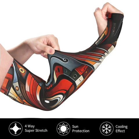 Sick Kitten Print Arm Sleeves For Men And Women Ice Silk Sun Protection With Thumb Hole Anti Slip Grip in dynamic stretch.
