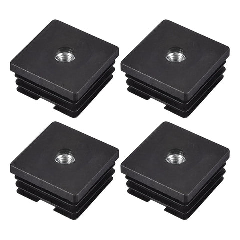 Four Pack M8 Threaded Inserts For One And A Half Inch Square Tube Black Plastic Plug Caster Inserts For Chair End Caps And Furniture Leg Plugs With Inner Height Fifteen Millimeters And Outer Height Twenty Millimeters