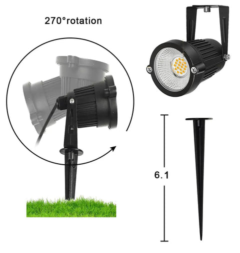 Low Voltage Outdoor Landscape Lights Kit 6 Pack IP65 Waterproof 7W 700LM Warm White 2700K adjustable spotlight with stake mount