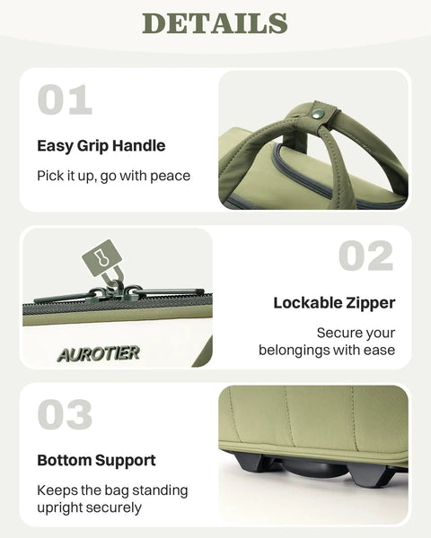 AUROTIER rolling laptop bag, green wheeled briefcase with easy grip handle, lockable zipper, bottom support