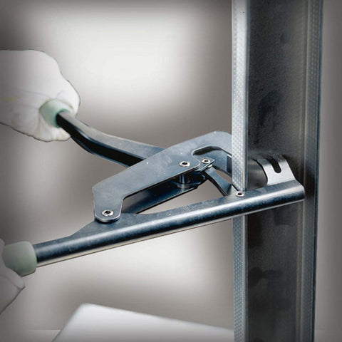 Using the Beefy Heavy Duty Stud Punch For 20 Gauge Steel One Stroke Action With Patented Punch Rolls on a steel stud