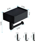 Super Handy Stainless Steel Wall Mounted Toilet Paper Holder With Hidden Shelf To Stash Flushable Wipes And Feminine Products, dimensions labeled