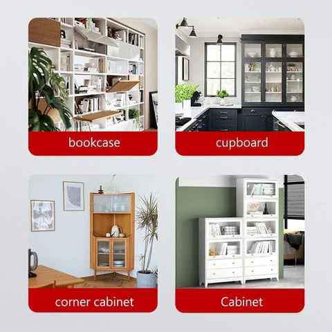 Examples of bookcase, cupboard, corner cabinet, and cabinet for Hidden Flip Up Cabinet Door Rail Set use in various rooms