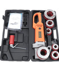 2300W Electric Pipe Threader Machine With 6 Dies, Pure Copper Motor Heavy Duty Handheld Threading Tool Kit For Galvanized Steel Iron Pipes Professional Plumbing Set With Case, in carrying case with five dies and tool.