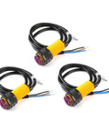 3 Piece Infrared Photoelectric Switch Module With Obstacle Avoidance Sensor Board Adjustable Detection Range From 3 To 80 Cm E18D80NK Compatible, three yellow cylindrical sensors with cables