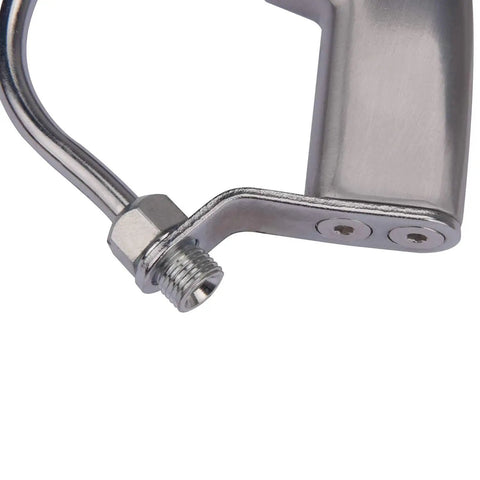 Close-up of High Pressure 5000 PSI Airless Paint Spray Gun With Base And 517 Tip Silver Pro Sprayer handle detail