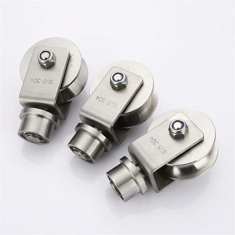 Three Beefy 304 Stainless Steel Pulley Wheel Set With M68 V Type Duplex Bearing 360 Degree Swivel Rope Pulleys Two Point Seven Inch