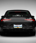 Rear view of a car with Dope Leopard Print License Plate Frames 2 Pack Aluminum Rustproof Waterproof Car Tag Frame With Screws And Caps