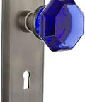 New York Plate With Keyhole Privacy For Doors With Waldorf Cobalt Door Knob In Antique Pewter Finish Two And Three Quarters Inch Backset