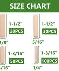 Assorted 230 Pack 1/4 5/16 3/8 Inch Premium Fluted Wood Dowel Pins For Nailed It Joints Heavy Duty Carpentry Sticks Size Chart