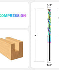 Router bit, BINSTAK UP&Down compression, 1/4 in shank, 4 in overall length, 2 in cutting length, TAC-coated.
