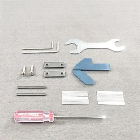 Various assembly tools including a wrench, screws, and a screwdriver for High Speed Mini Metal Micro Lathe Machine for Precision Turning Projects 12V.
