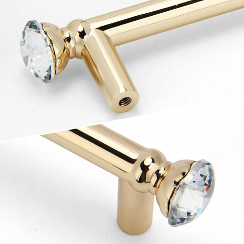 Gold Crystal Drawer Pulls 4 Pack, 5 Inch Cabinet Handles with 3-3/4 Inch Center to Center Mounting, Zinc Alloy, Crystal Accents