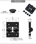 Black resin positioning torque hinge with counterbore cover, mounting pins, for 90-degree stops