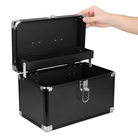 Open Compact Aluminum Tool Box With Two Layer Sealed Clasp Easy Carry Storage Case for Delicate Gear and Cosmetics