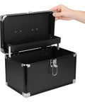Black Portable Aluminum Tool Box With Shockproof And Dustproof Design, 2 Layer Sealed Clasp Organizer open view