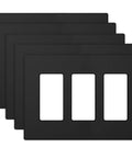 Residential Grade 3 Gang Screwless Decorator Wall Plate Cover Mid Size Unbreakable Thermoplastic Faceplate Matte Black 5 Pack