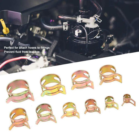 Fabater Heavy Duty 100Pcs Spring Hose Clamps Kit Assortment Zinc Plated Carbon Steel Flexible Sealing For Fuel Water Oil Steam Pipes Automotive Repair And DIY Jobs spring hose clamps on engine hoses, 6mm-22mm