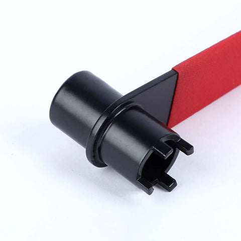 Close-up of Dual Head Angle Grinder Wrench with Four Claw End showing hex socket and red handle