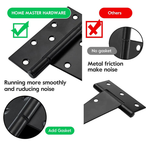 10 Inch Heavy Duty Gate Hinges For Wooden Fences Shed Doors And Outdoor Barns In Black Durable Iron T Strap showing noise reduction gasket detail